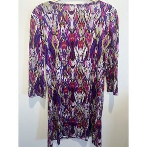 Jean-Pierre‎ Klifa Size Small Purple Multi Color Printed Dress 3/4 Sleeves